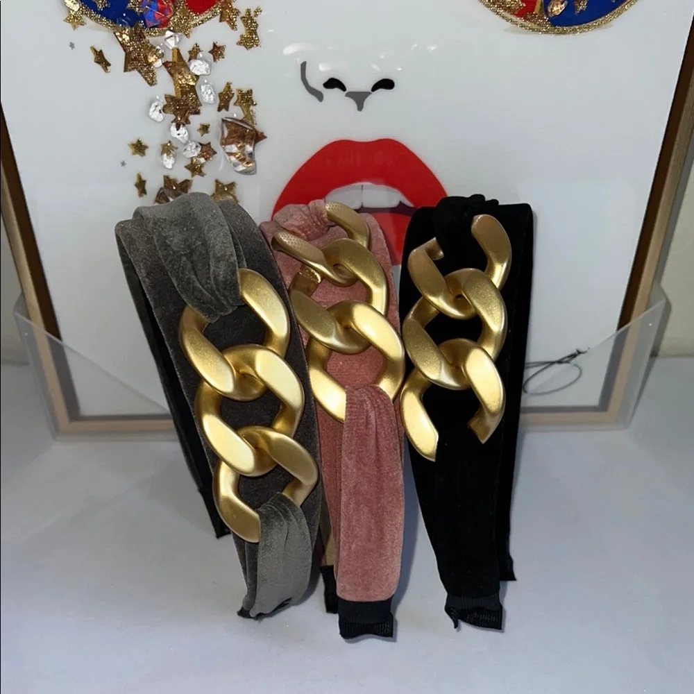 Buyers Choice One Velvet Fashion Headband with Gold Chain